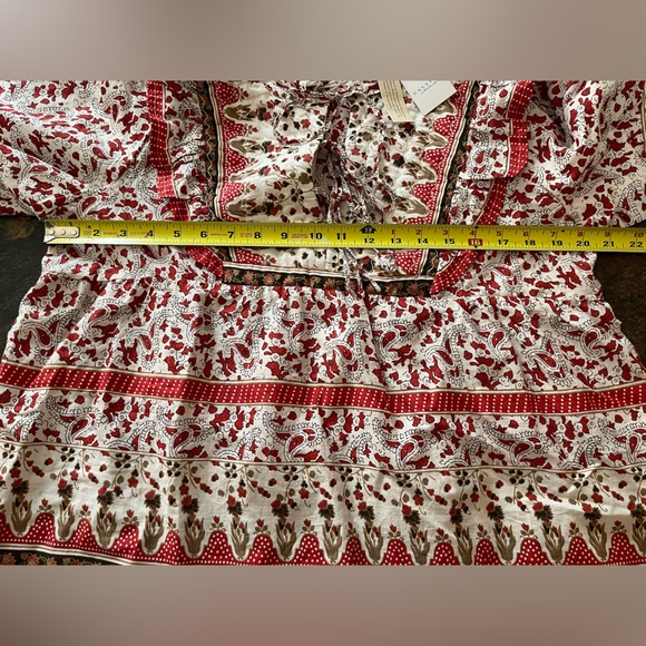 New women’s Calypso St Barth cotton quilt milkmaid boho flowy ruffle top. Large - Picture 12 of 16